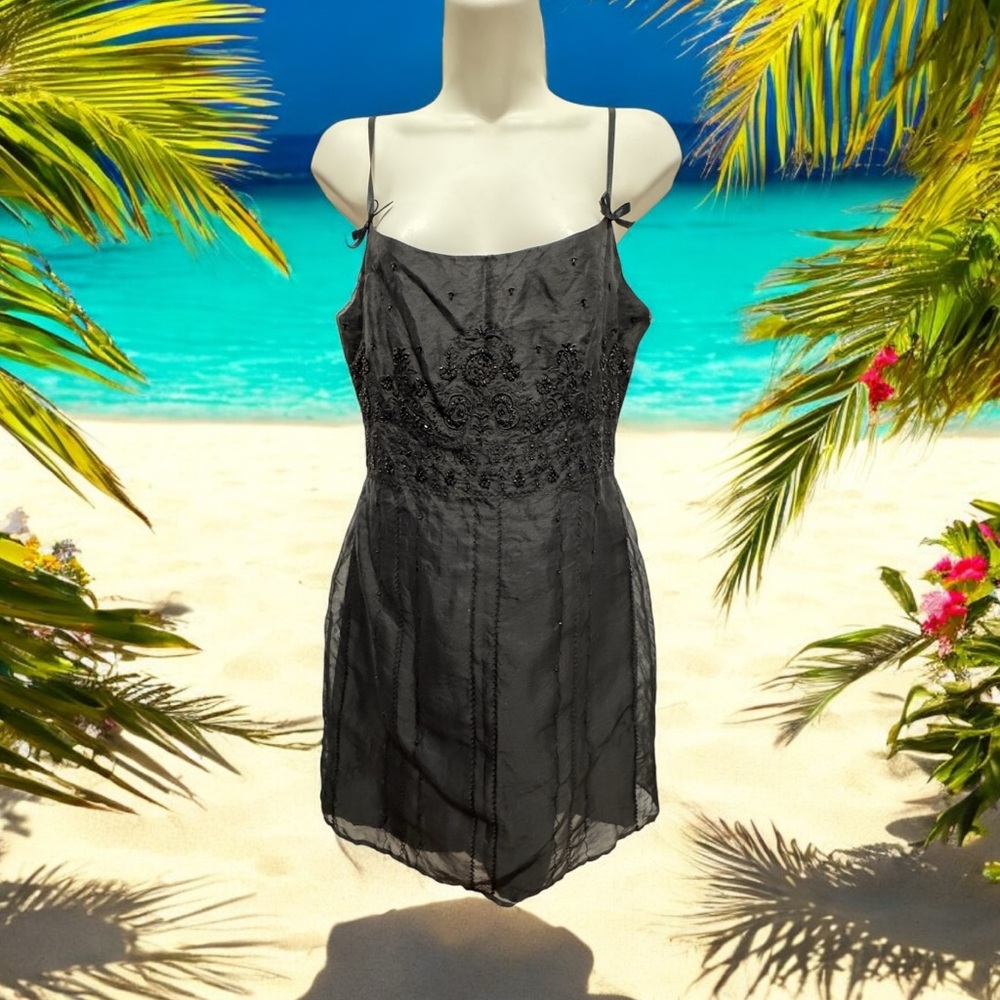 Ann Taylor Black Silk beaded Dress size 4